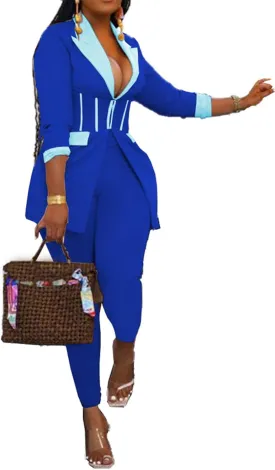 Recious Womens Sexy 2 Pieces Denim Printed Zipper Jackets Bodycon Pants Party Clubwear Tracksuit Outfits Set