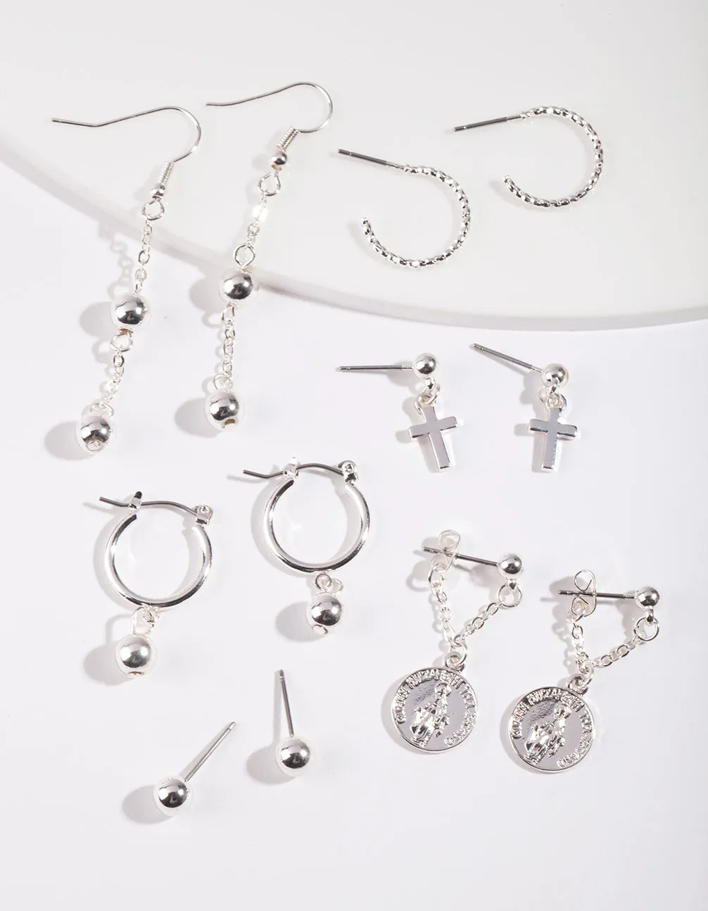Silver Ball Charm Earring 6-Pack