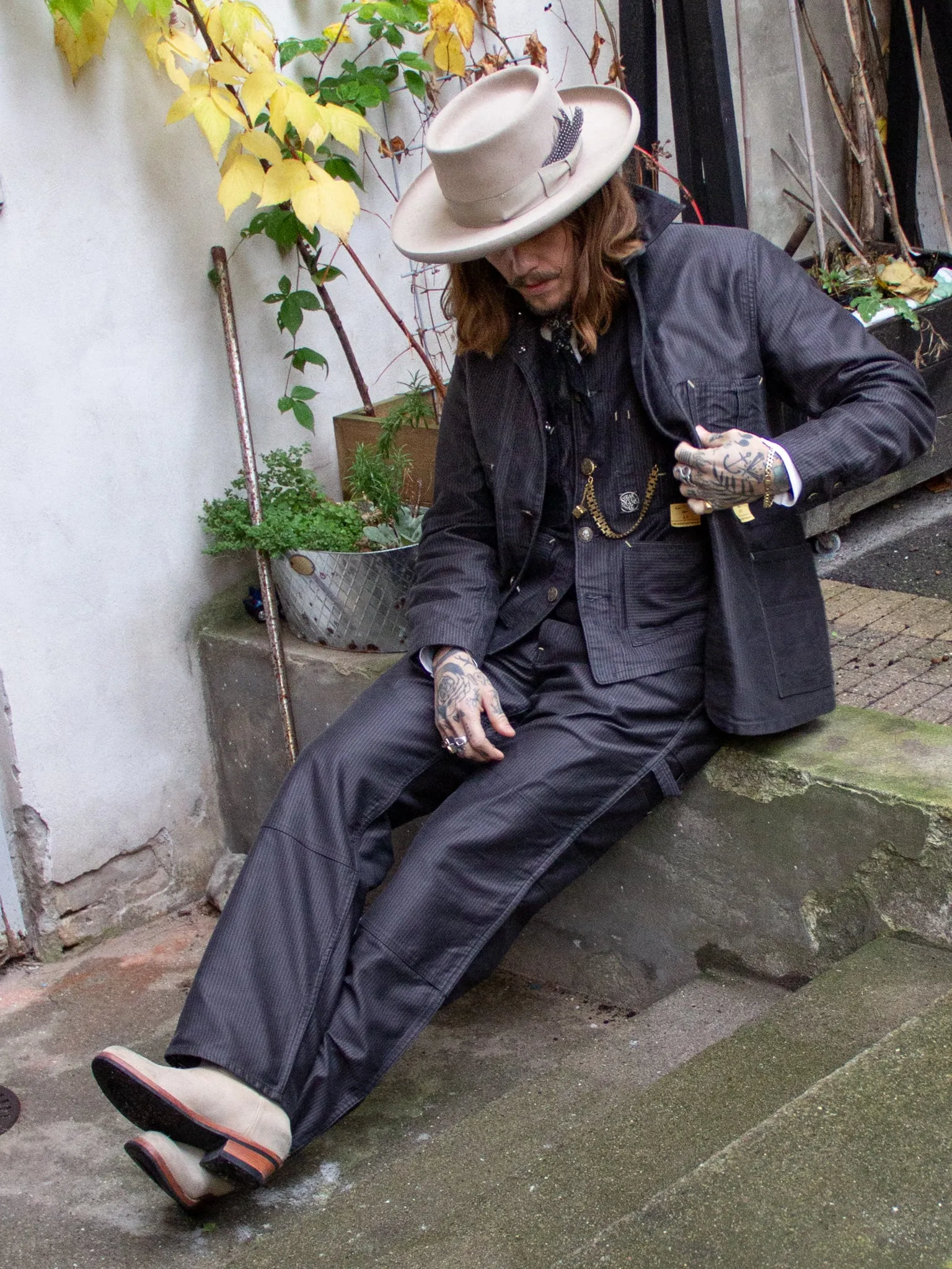 Sugar Cane, Work Pants, Gray Print Moleskin