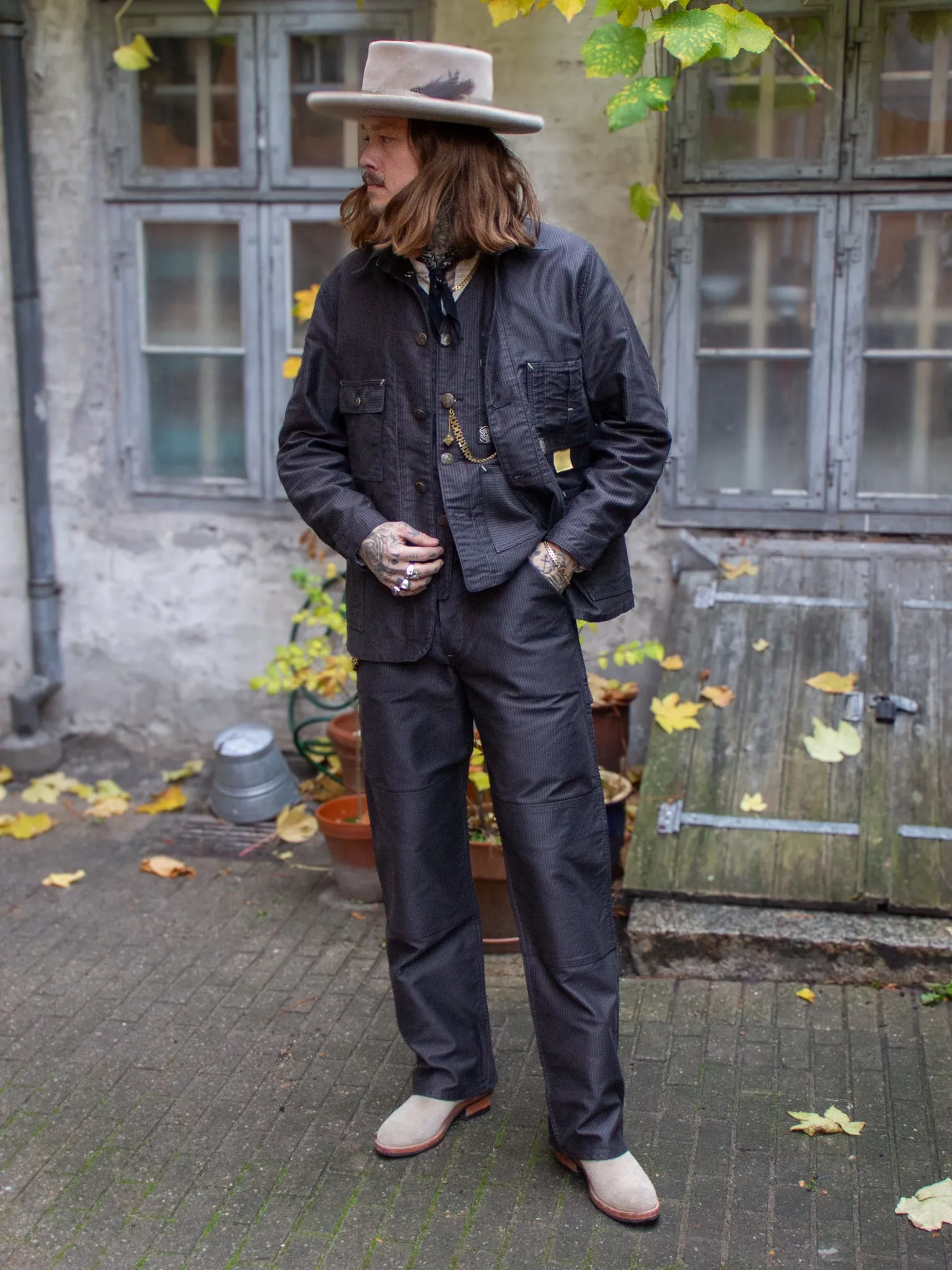 Sugar Cane, Work Pants, Gray Print Moleskin