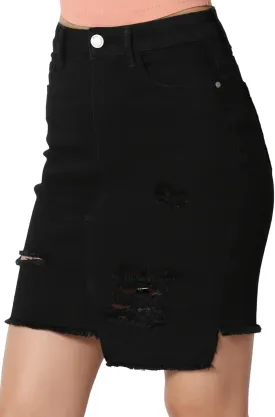 TheMogan Vintage Washed Jean Slim Straight Cut Mini Stretch Soft Denim Skirt