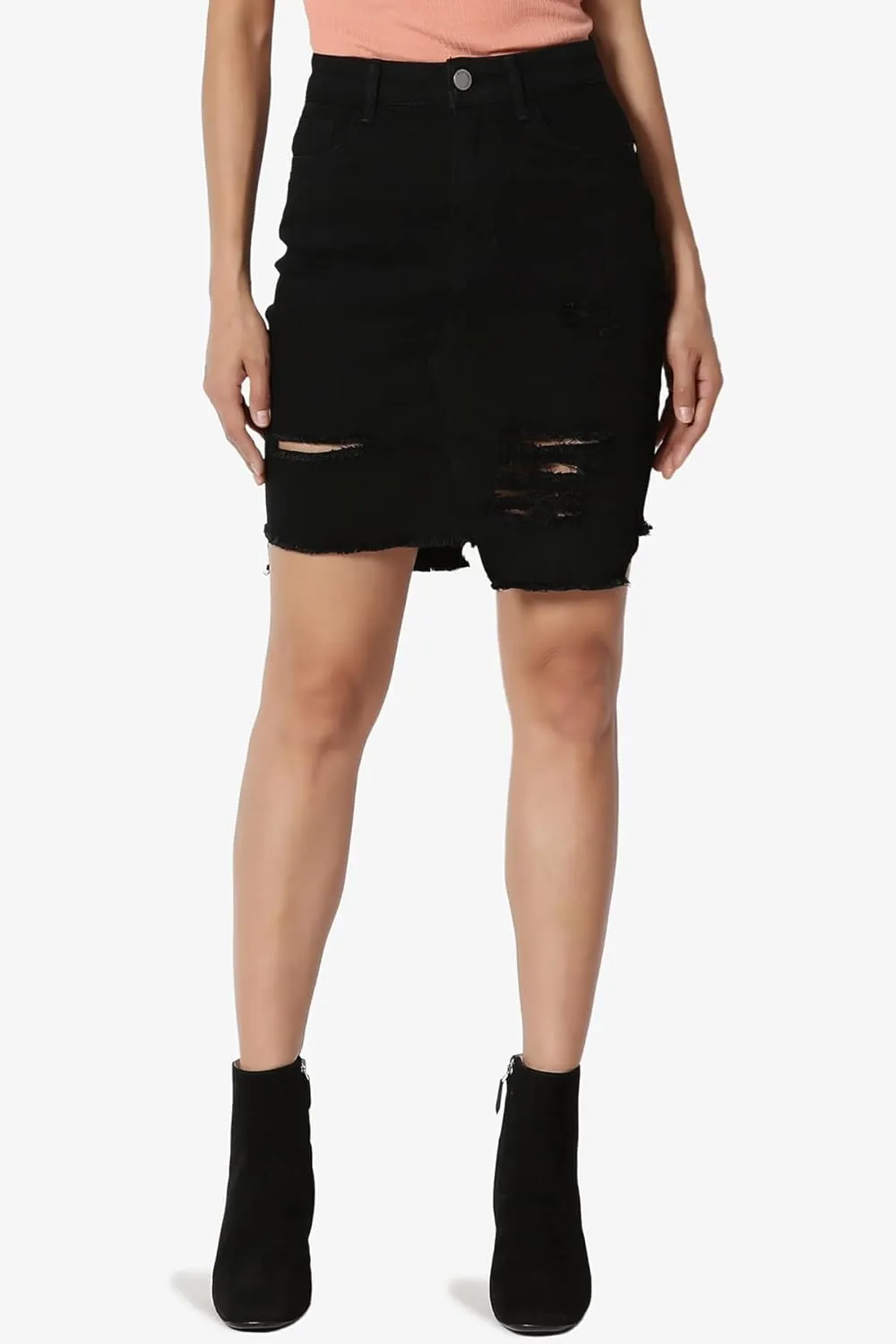 TheMogan Vintage Washed Jean Slim Straight Cut Mini Stretch Soft Denim Skirt