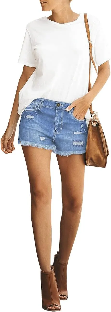 Utyful Women's Casual Summer Ripped Washed Distressed Stretch Denim Jean Shorts