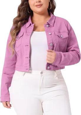 uxcell Women's Plus Size Button Closed Cropped Denim Jackets Stitching 2025
