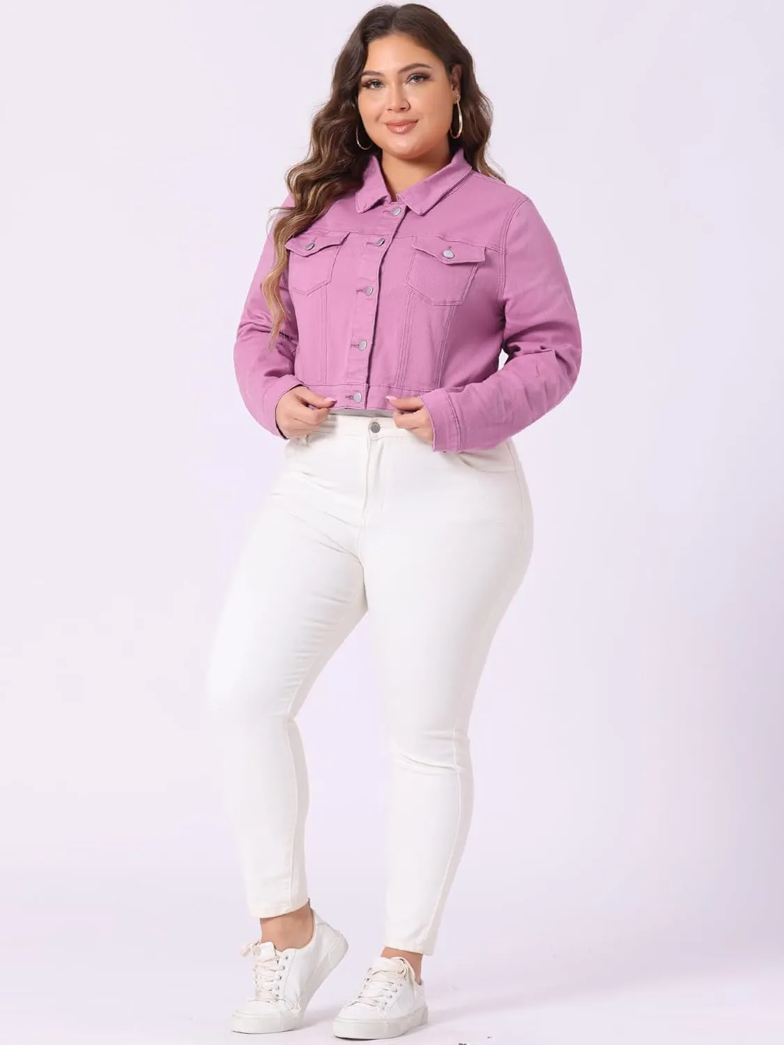 uxcell Women's Plus Size Button Closed Cropped Denim Jackets Stitching 2025