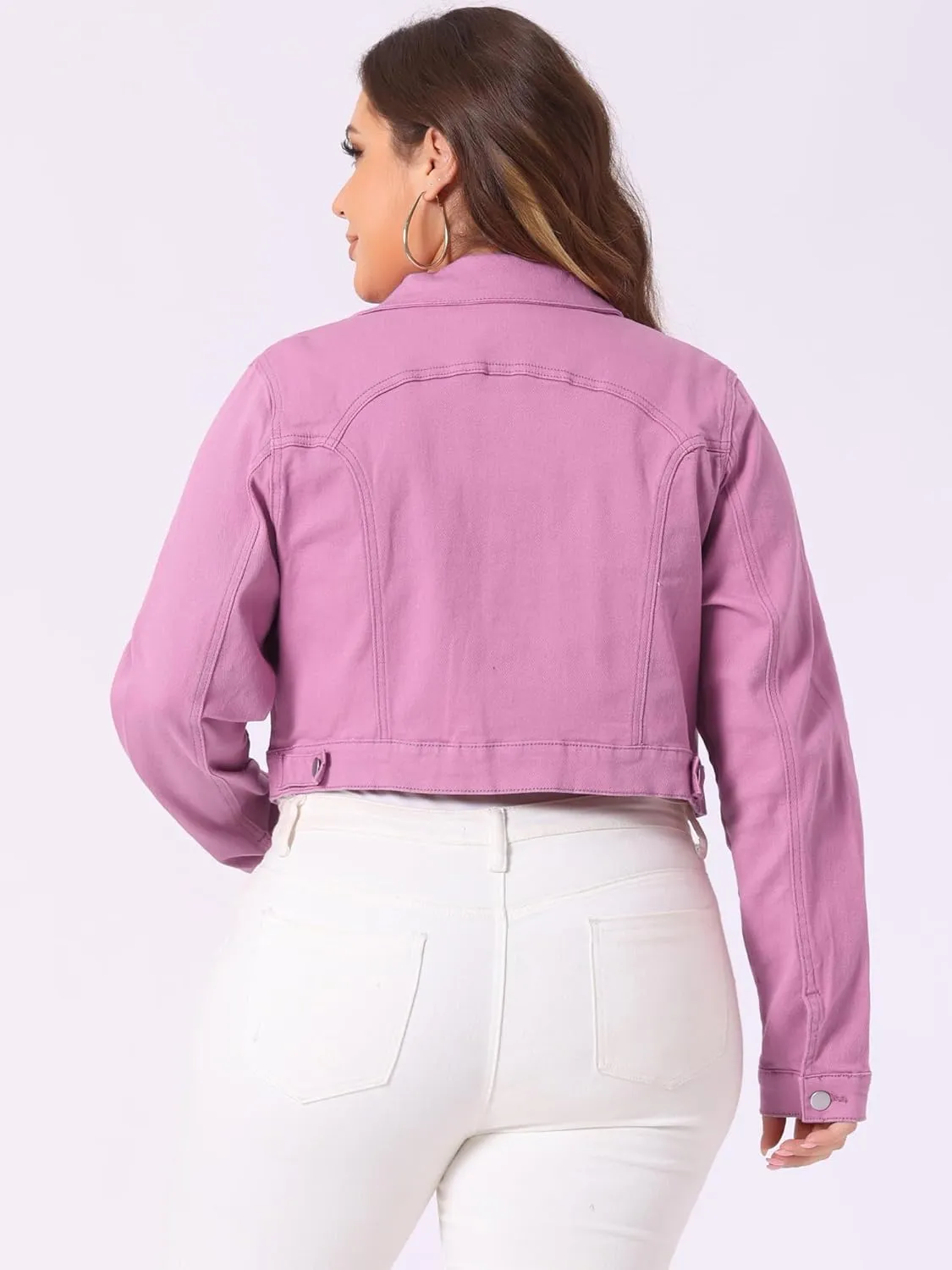 uxcell Women's Plus Size Button Closed Cropped Denim Jackets Stitching 2025