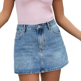 Women Y2k Jean Skirt Low Rise Casual Mini Denim Skirt Retro Button Front Short Cargo Skirt with Pockets