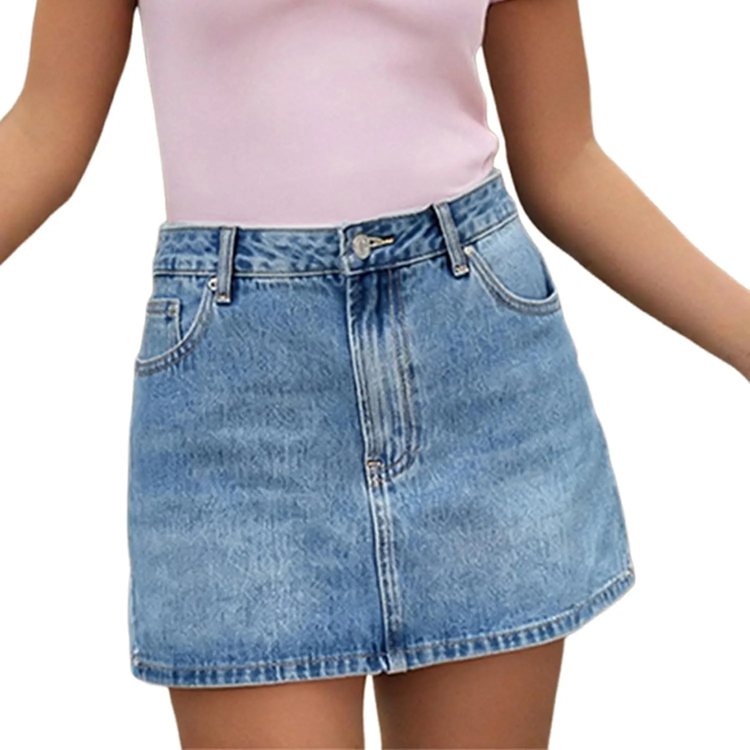 Women Y2k Jean Skirt Low Rise Casual Mini Denim Skirt Retro Button Front Short Cargo Skirt with Pockets