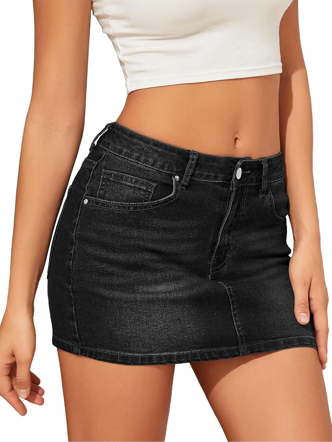 Women's Trendy Jean Skort 2025 Low Waisted Y2K Style Stretch Denim Sexy Mini Jean Skirt with Pockets