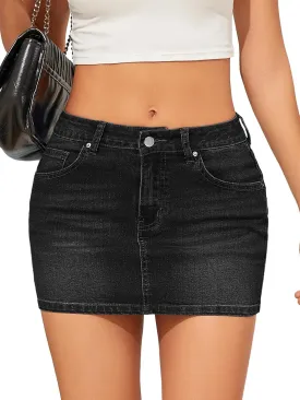 Women's Trendy Jean Skort 2025 Low Waisted Y2K Style Stretch Denim Sexy Mini Jean Skirt with Pockets