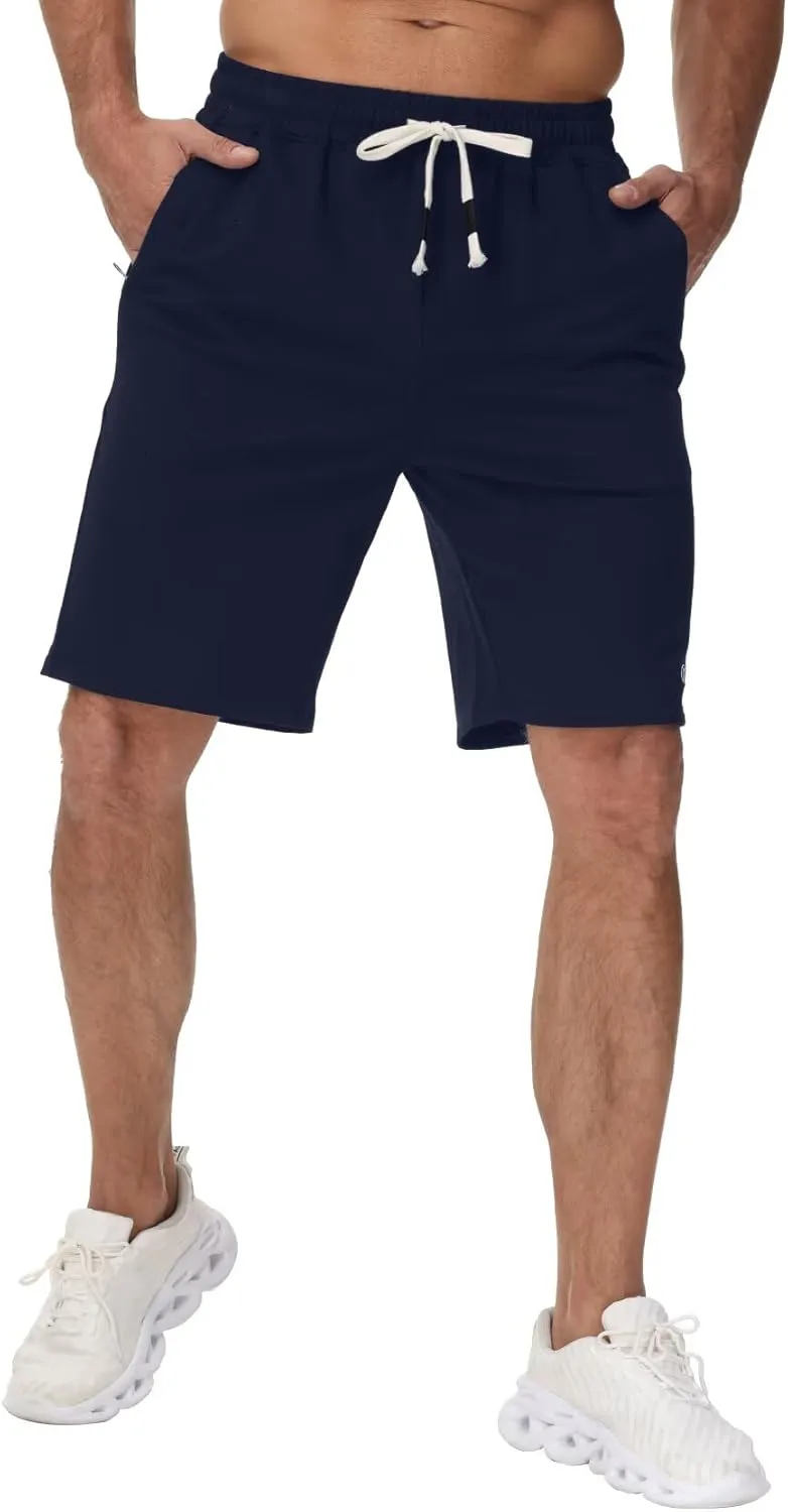 Yundobop Mens Casual Shorts Cotton Drawstring Summer Athletic Shorts with Zipper Pockets