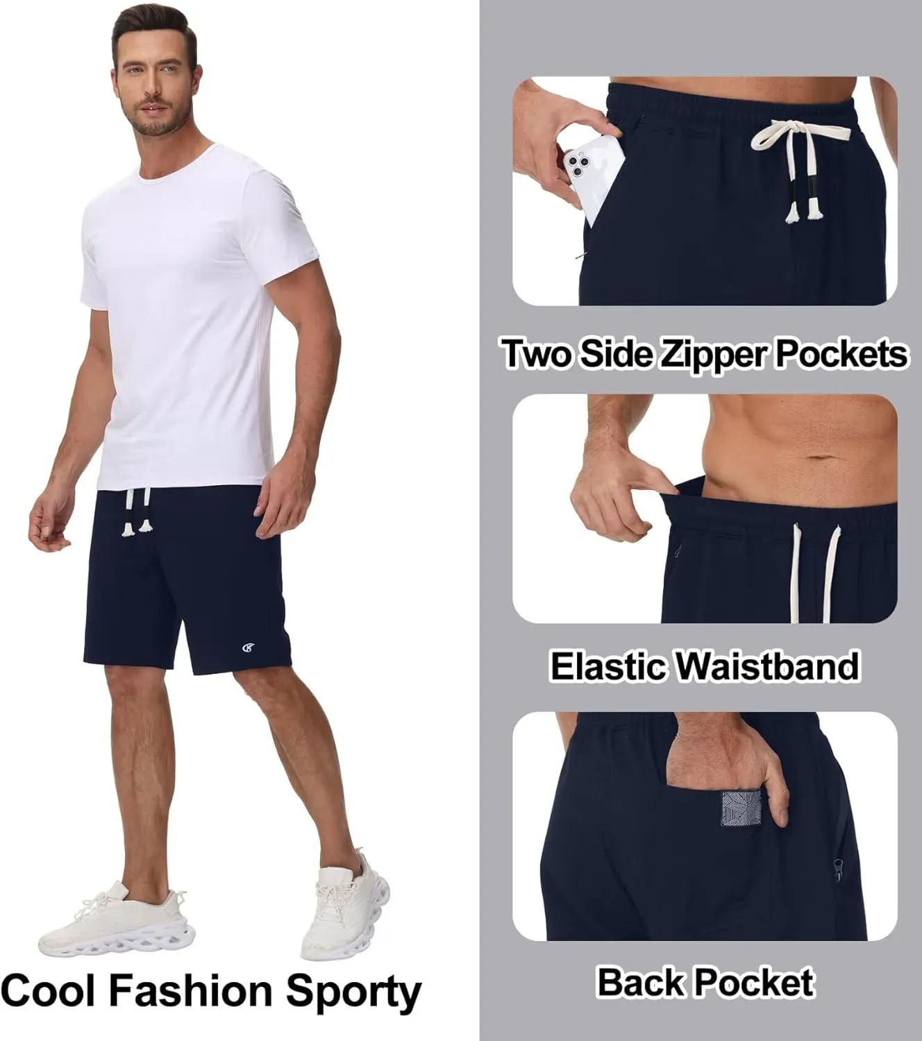 Yundobop Mens Casual Shorts Cotton Drawstring Summer Athletic Shorts with Zipper Pockets