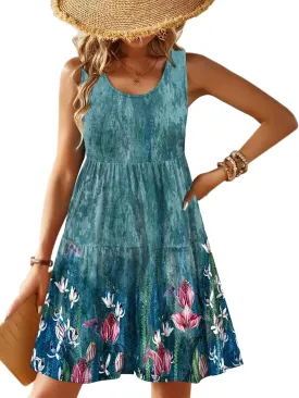 Zeagoo Womens Summer Sundress Boho Floral Casual Tank Dresses with Pockets Sleeveless Tiered Swing A Line Beach Dress