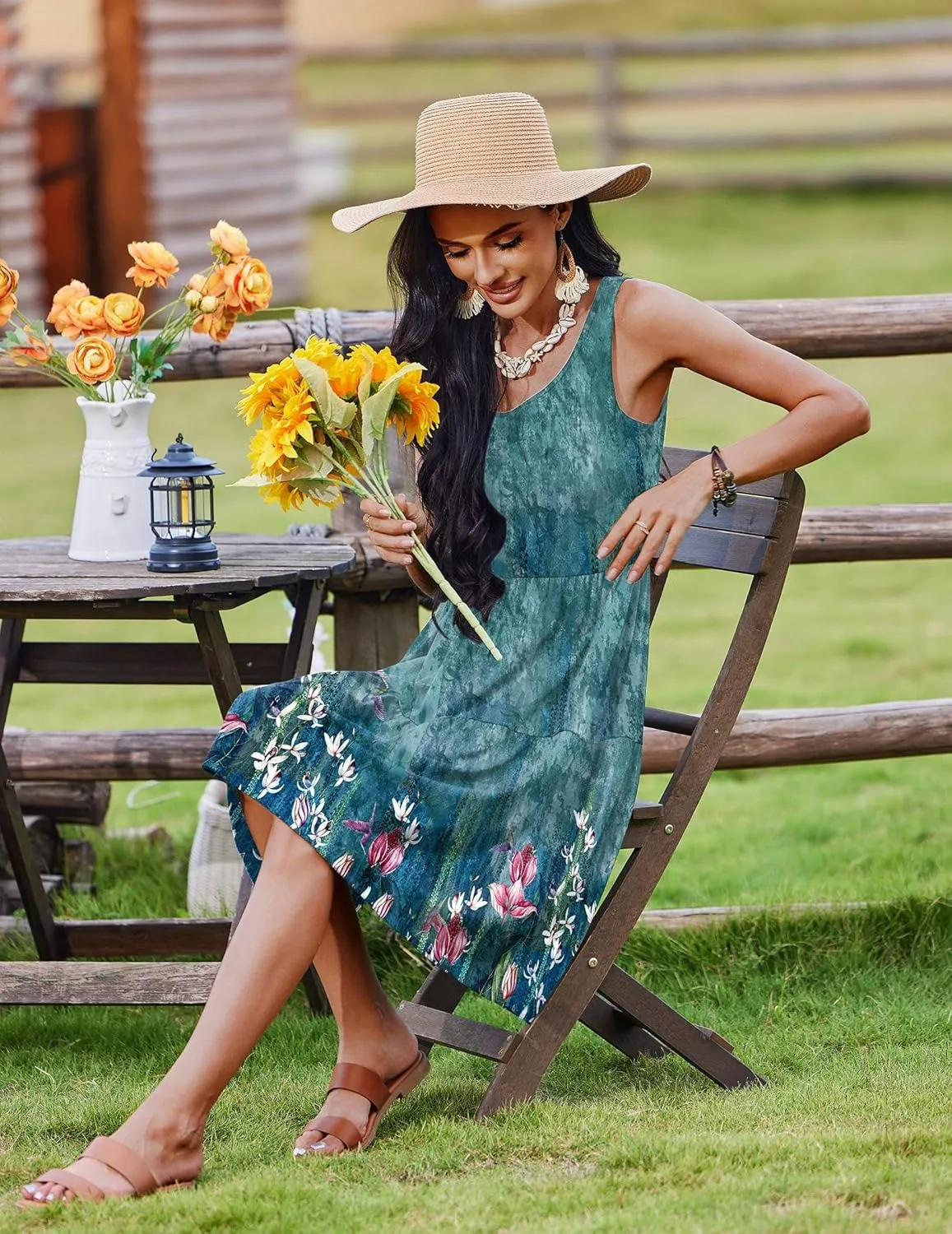 Zeagoo Womens Summer Sundress Boho Floral Casual Tank Dresses with Pockets Sleeveless Tiered Swing A Line Beach Dress