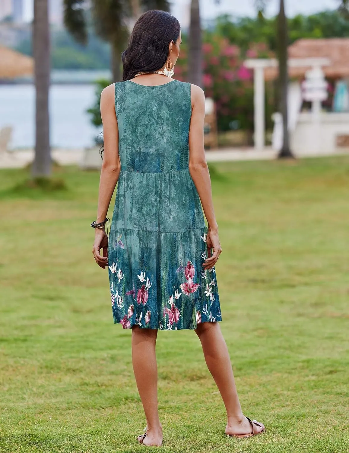 Zeagoo Womens Summer Sundress Boho Floral Casual Tank Dresses with Pockets Sleeveless Tiered Swing A Line Beach Dress