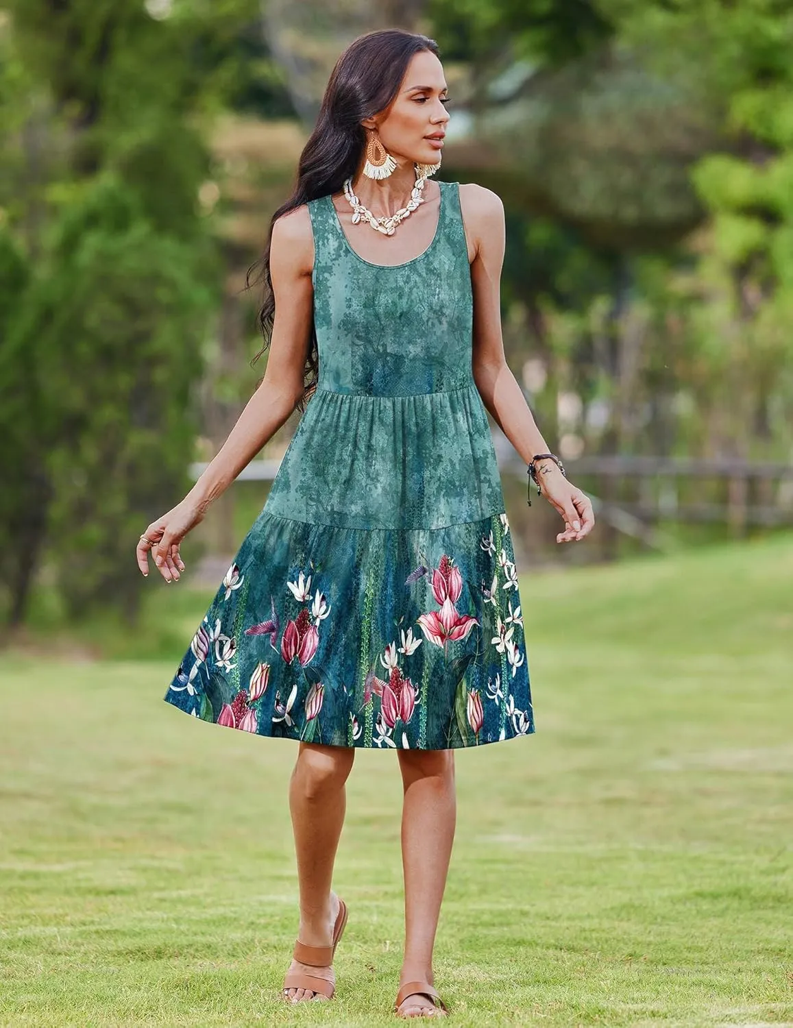 Zeagoo Womens Summer Sundress Boho Floral Casual Tank Dresses with Pockets Sleeveless Tiered Swing A Line Beach Dress